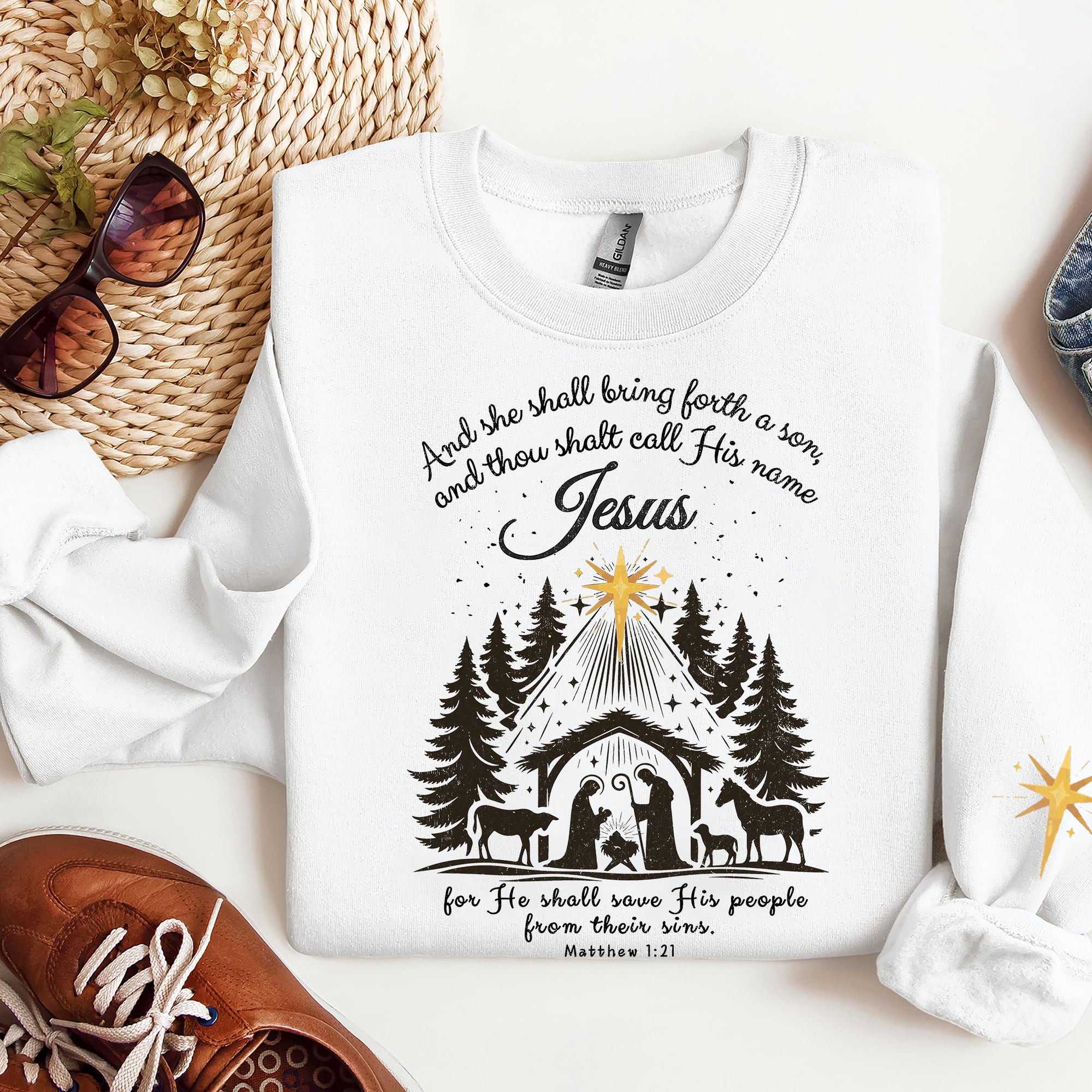 Jesus Christmas Sweatshirt, She Shall Bring Forth a Son Sweatshirt, Nativity Scene Sweatshirt. ILAF14